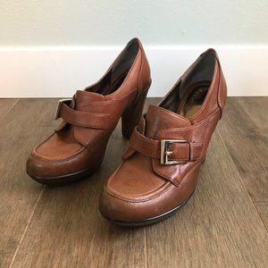 EUC Sofft Nickelby Leather Heels - Brown w/ Buckle - Women's Size 7 - Excellent!